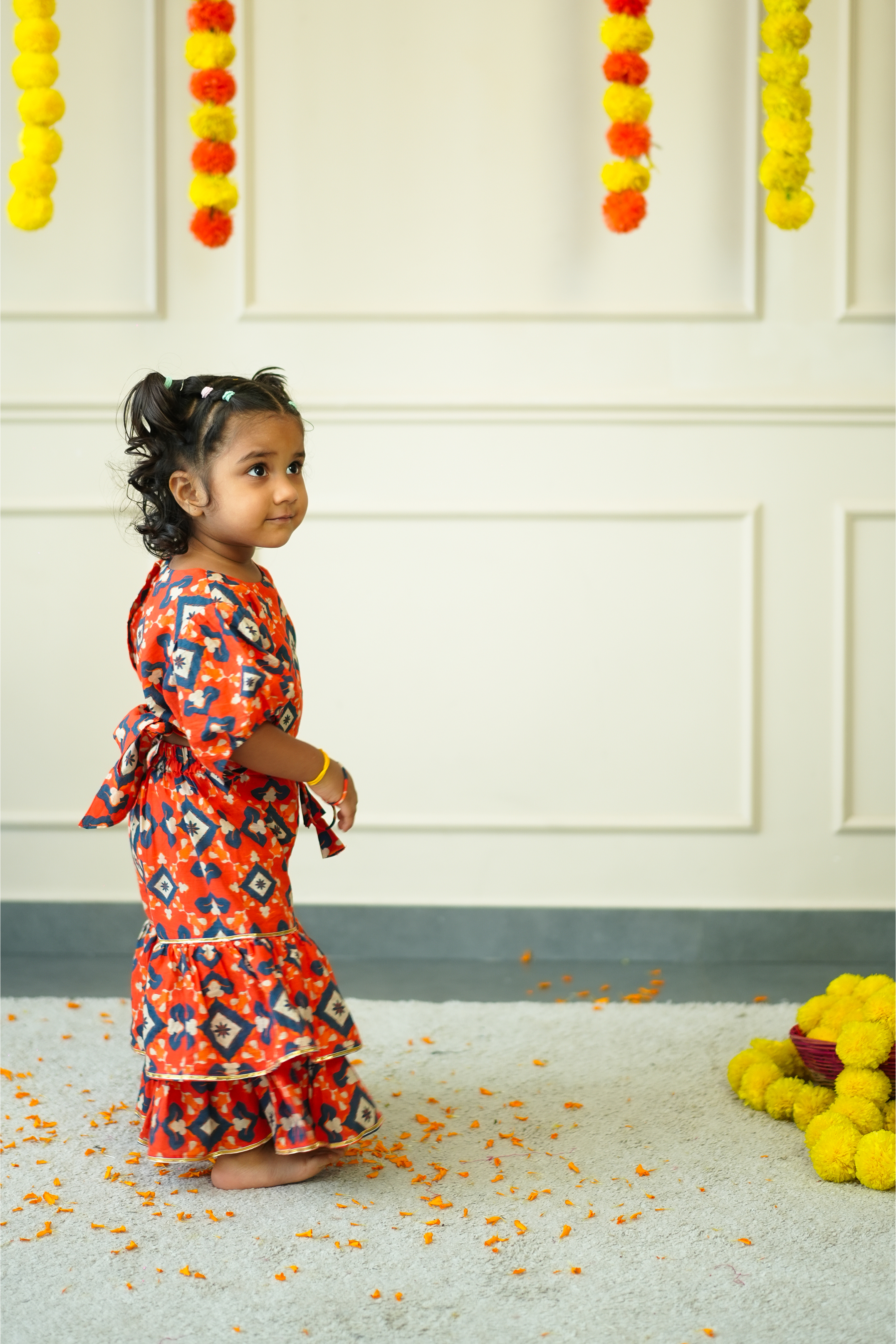 Crop Top Sharara Set for Girls - Orange Patola