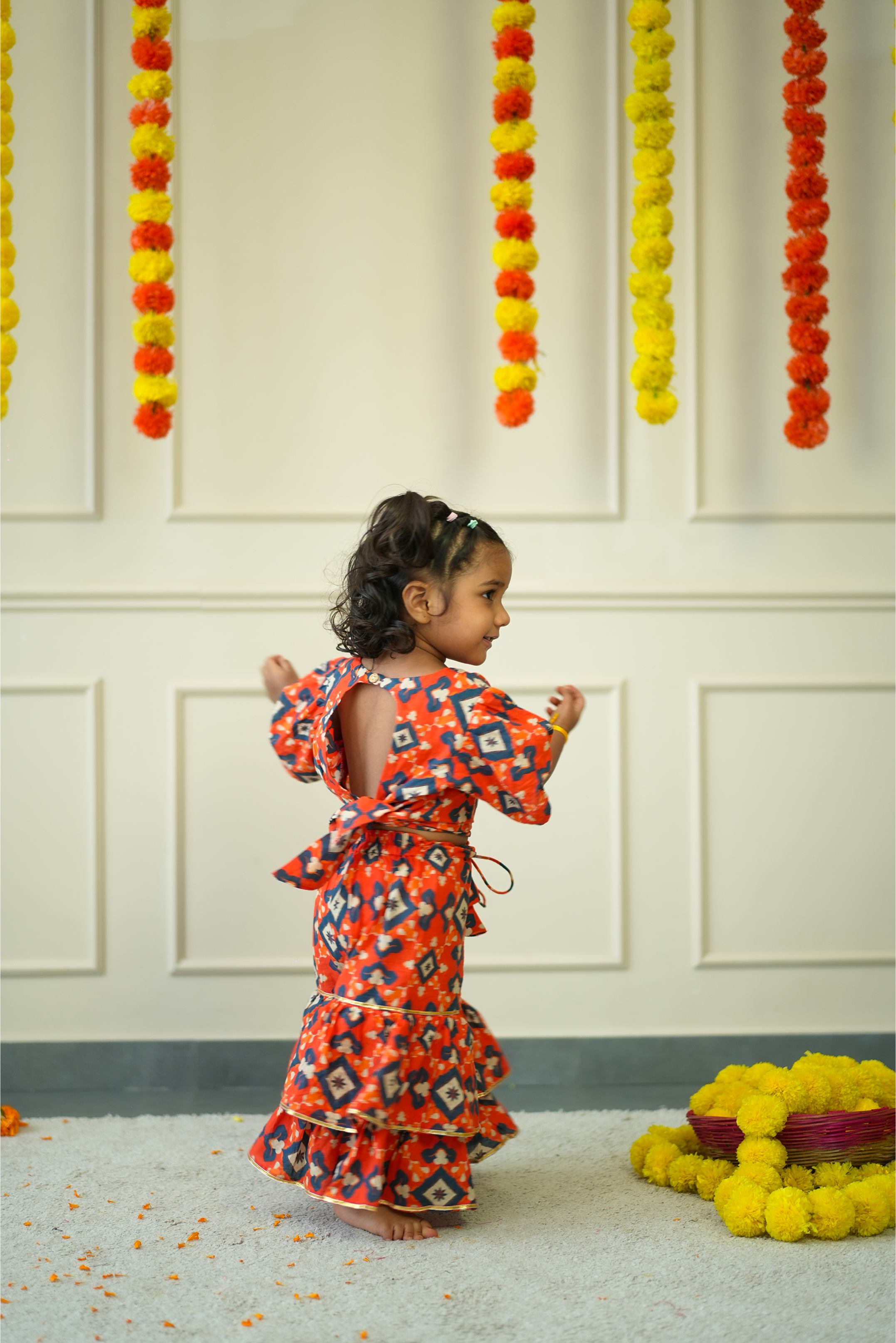 Crop Top Sharara Set for Girls - Orange Patola