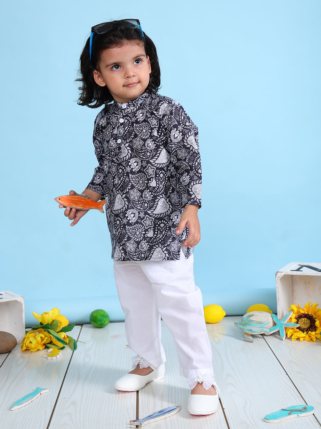 Pajama set for boys and girls - Floral Black Joeycare