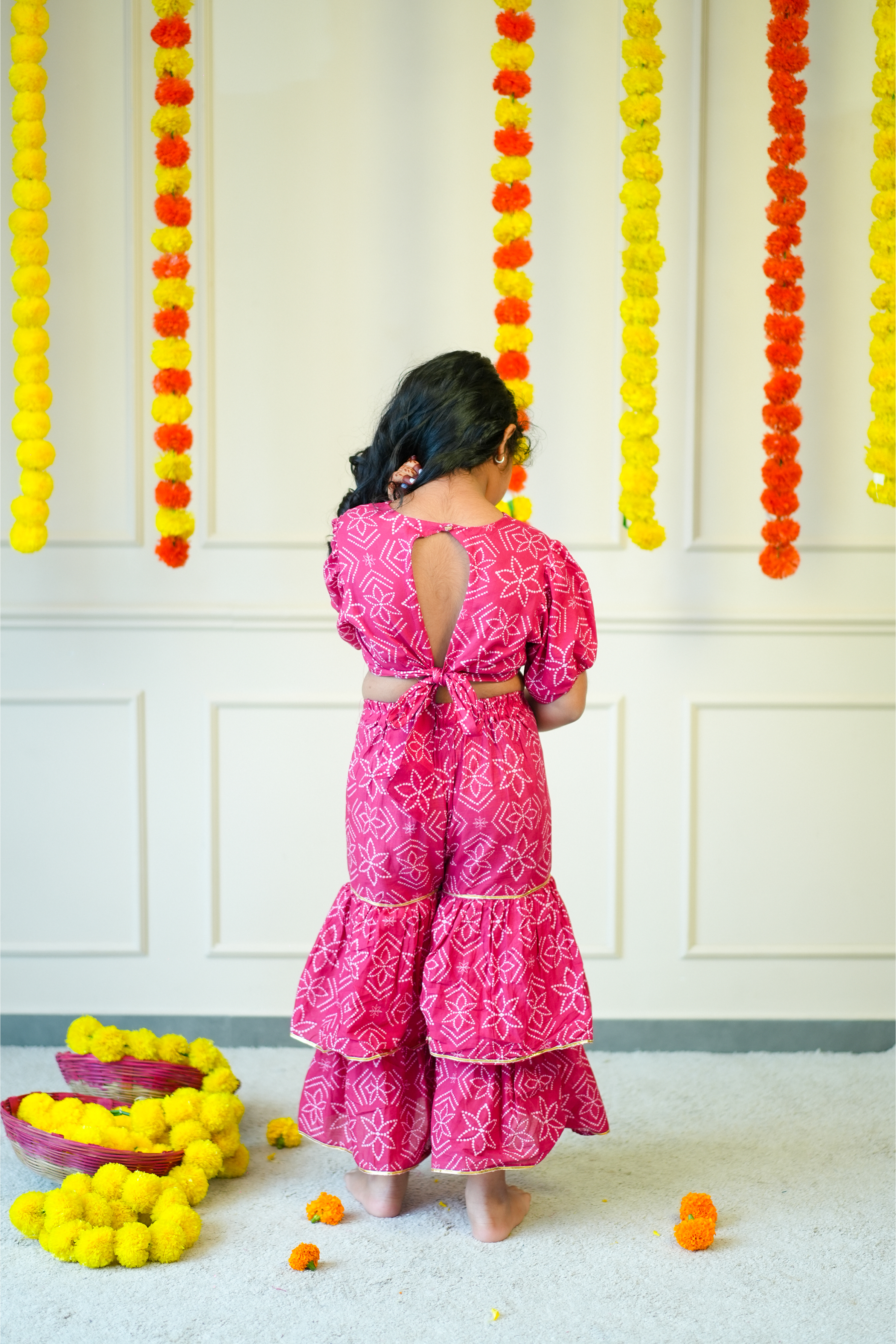 Crop Top Sharara Set for Girls - Pink Bandhej