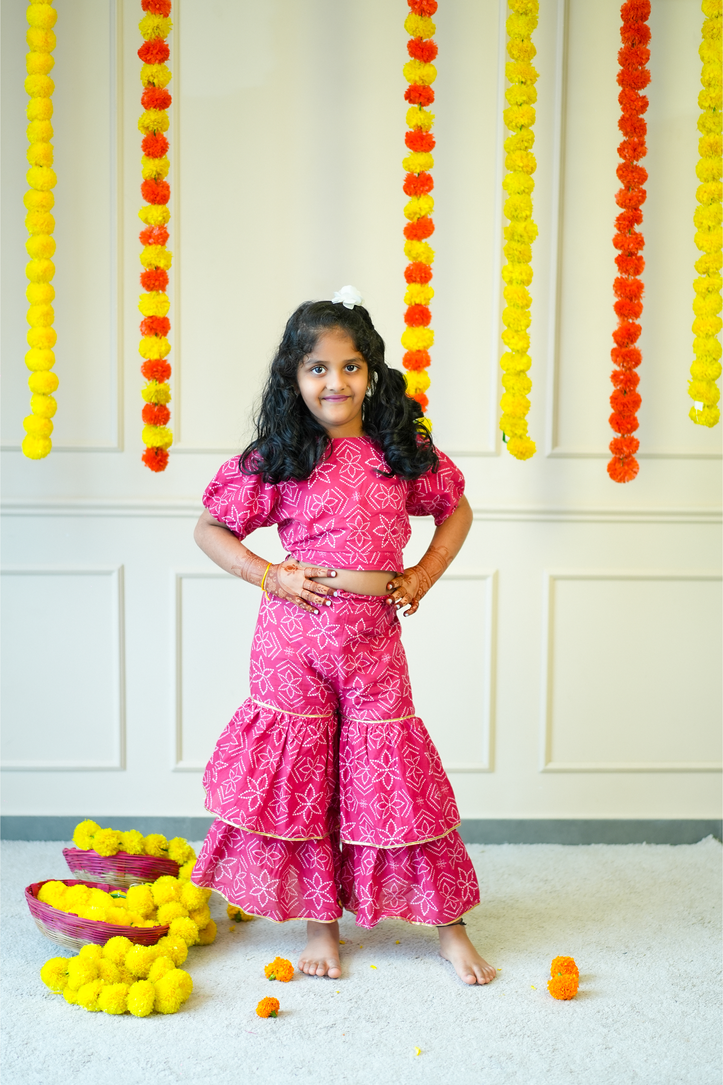 Crop Top Sharara Set for Girls - Pink Bandhej