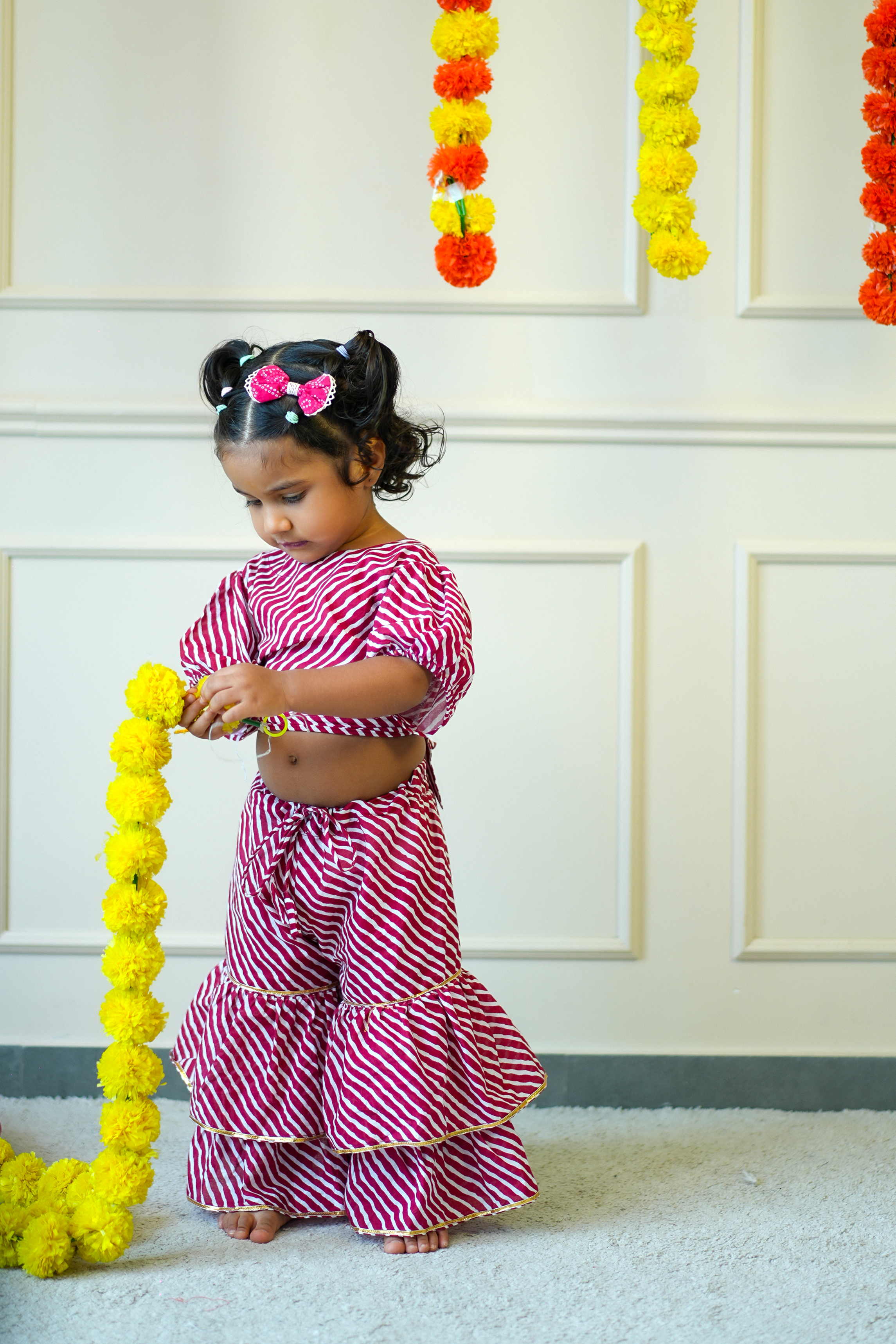 Crop Top Sharara Set for Girls - Pink Leheriya