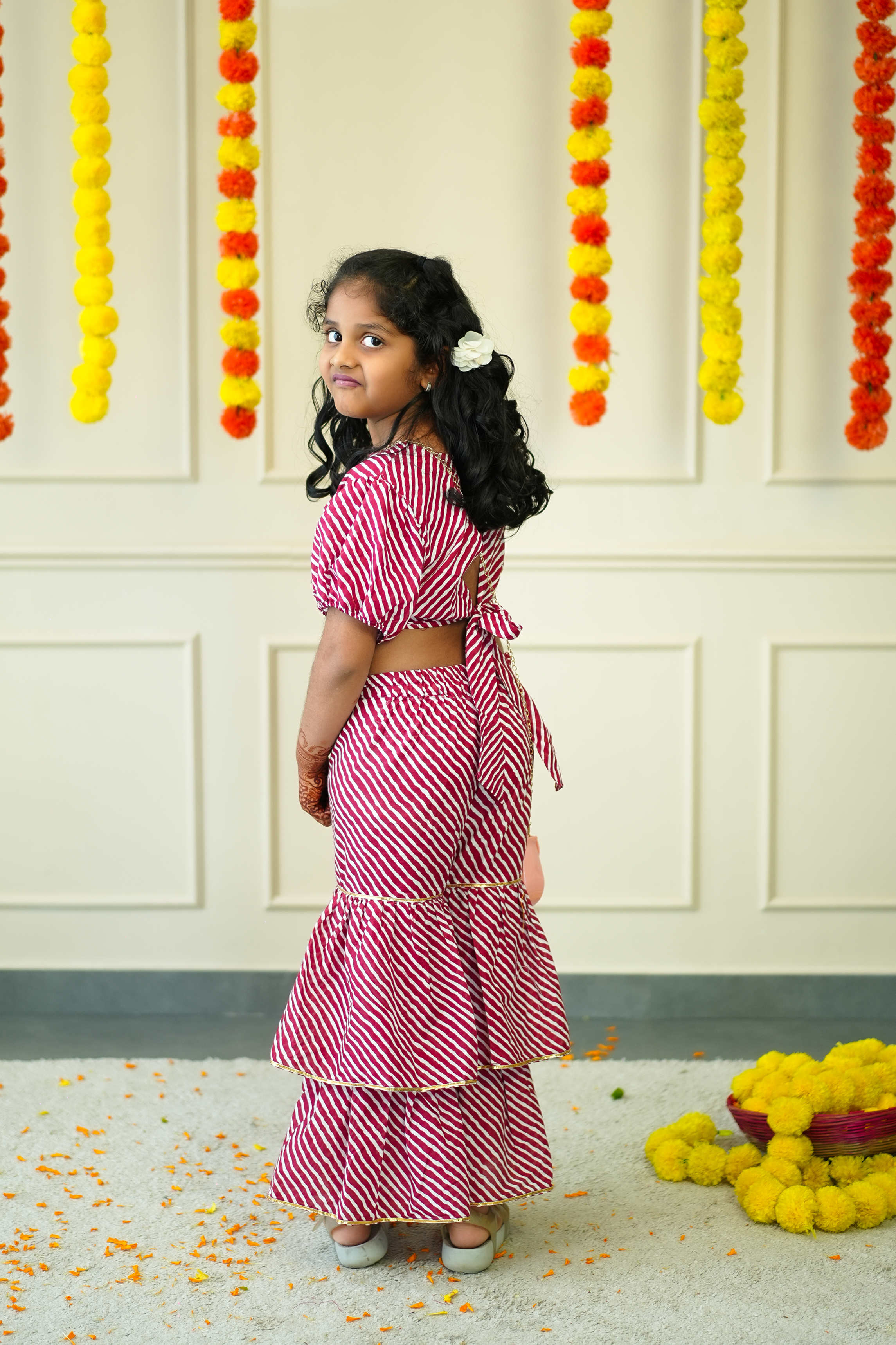 Crop Top Sharara Set for Girls - Pink Leheriya