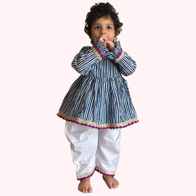 Angrakha style - Pyjama set for girls - Indigo Stripes Joeycare