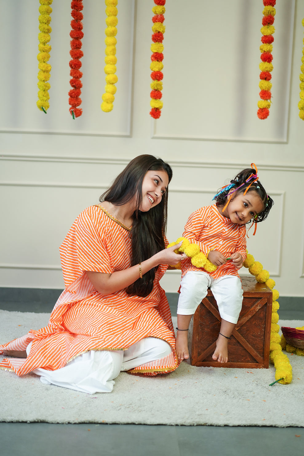 Cotton Kurta for Women - Orange Leheriya