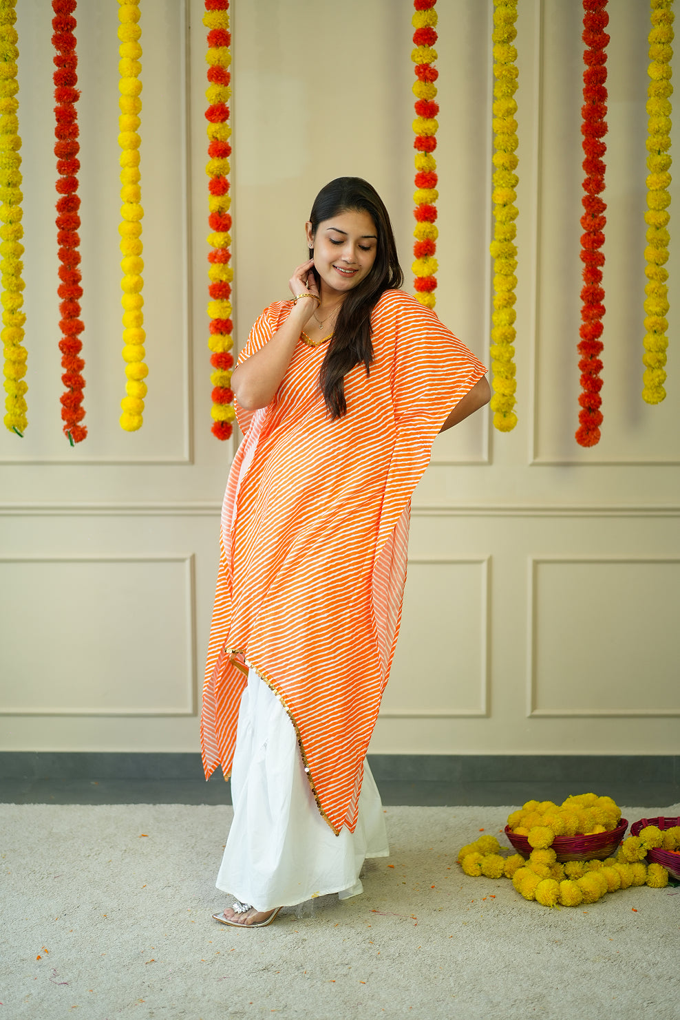 Cotton Kurta for Women - Orange Leheriya