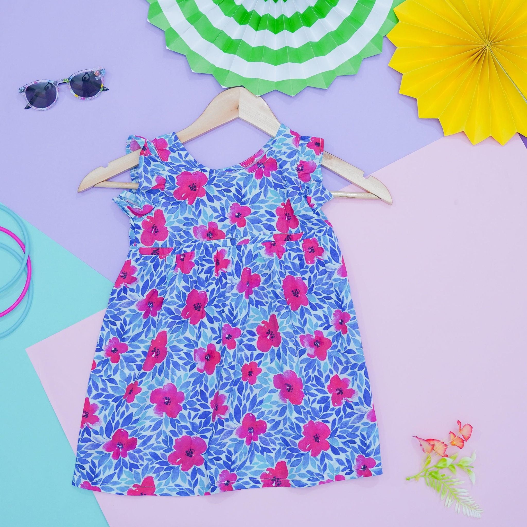 Frock for girls - Blue Pink Flowers Joeycare