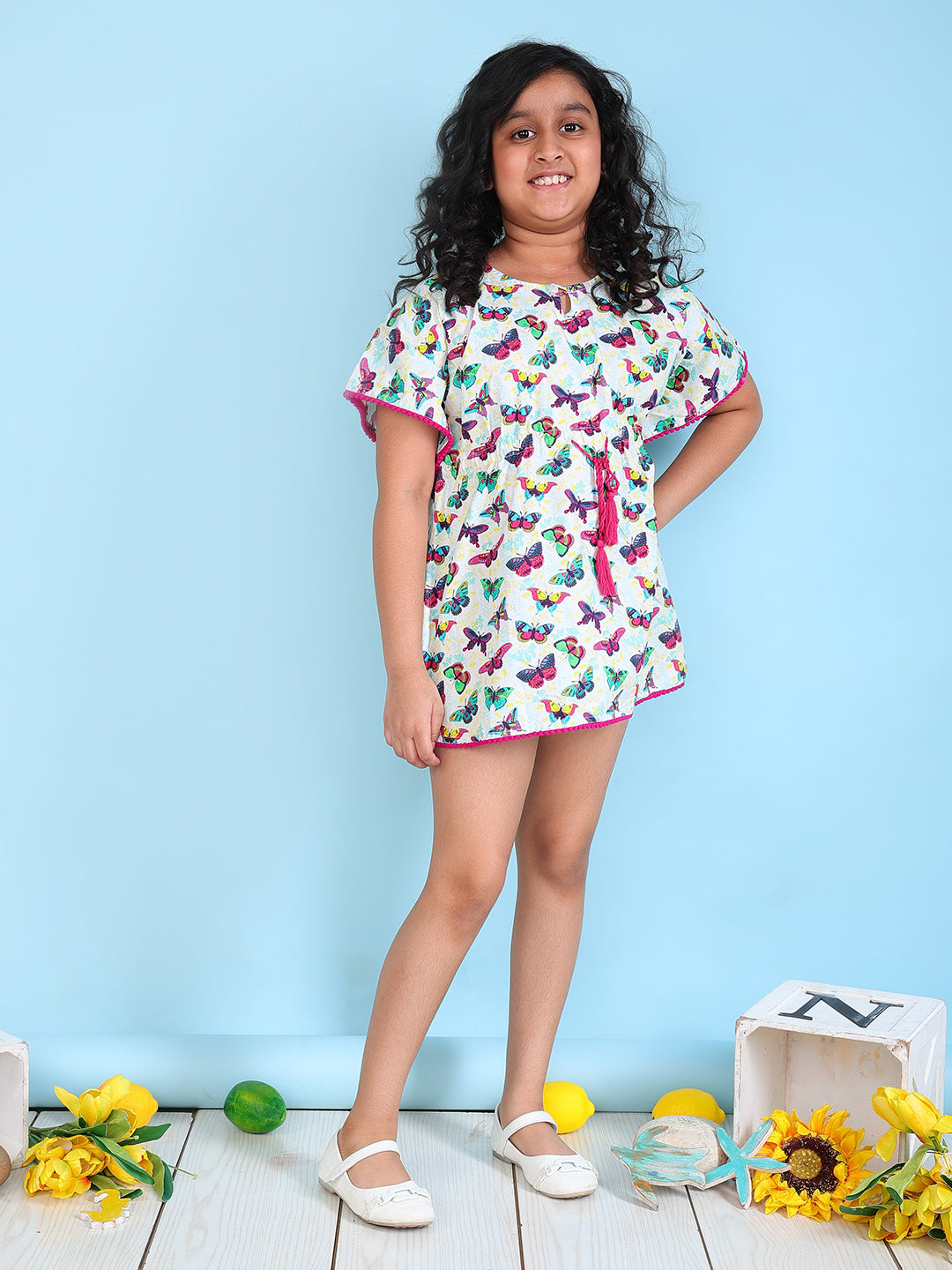 Kaftan for Girls - Colorful Butterfly
