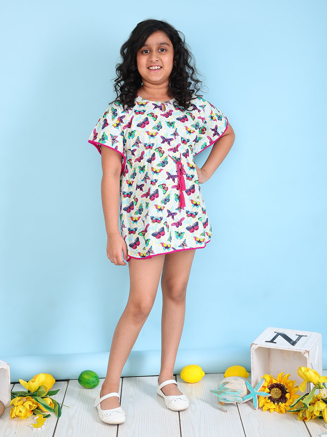 Kaftan for Girls - Colorful Butterfly