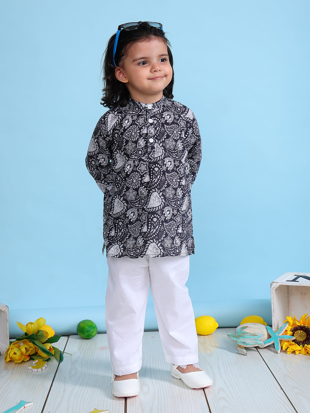 Pajama set for New Born - Floral Black