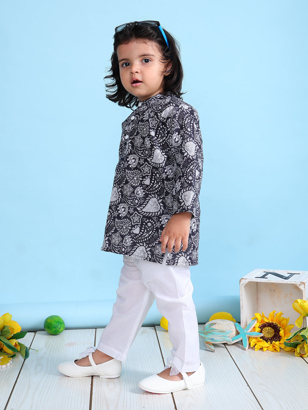 Pajama set for New Born - Floral Black