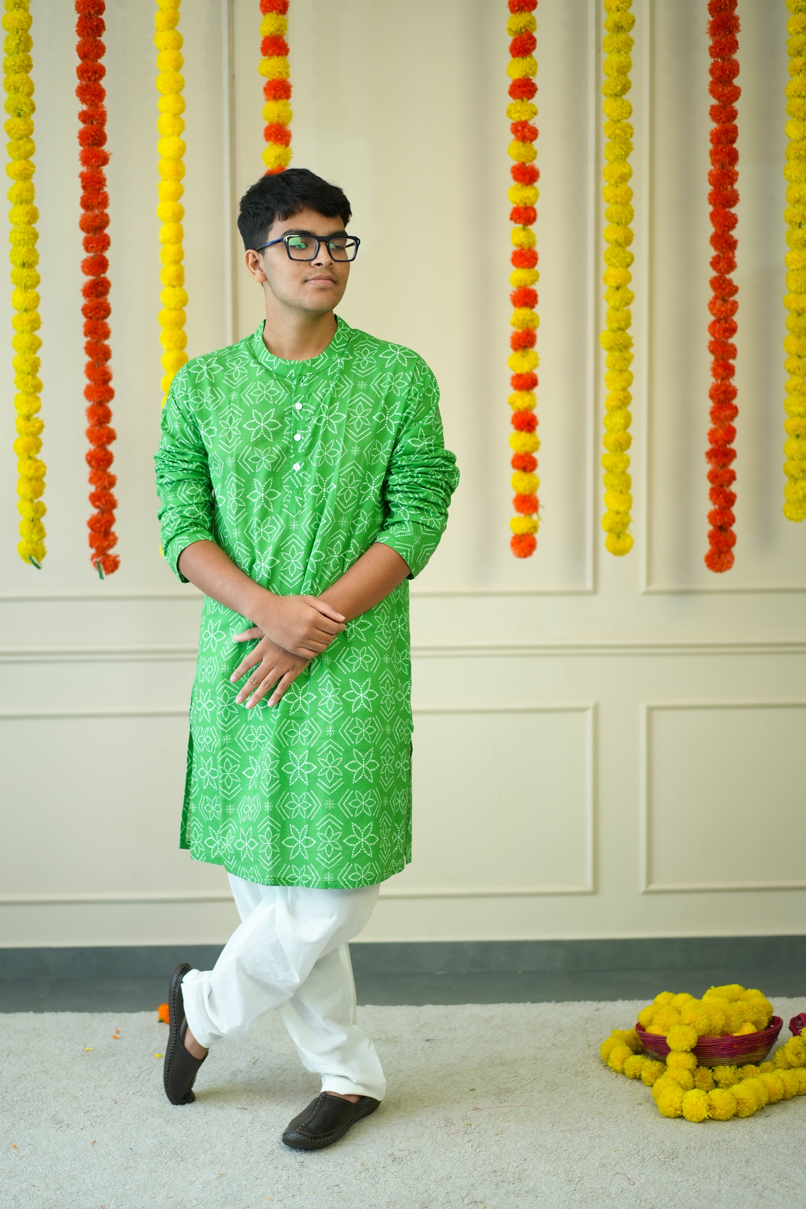 Kurta for Mens - Green Bandhej