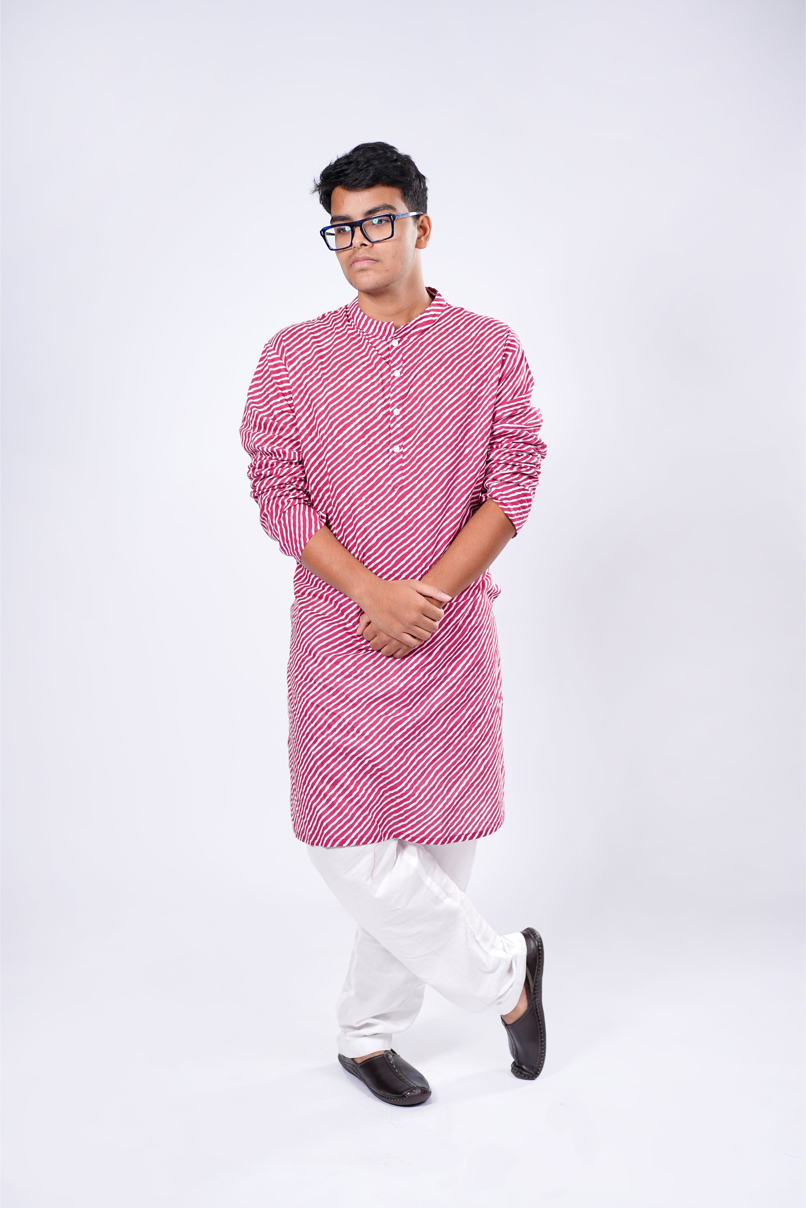 Kurta for Men - Pink Leheriya
