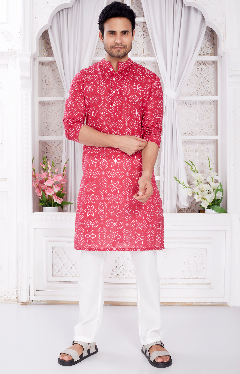 Kurta for Men - Pink Bandhej