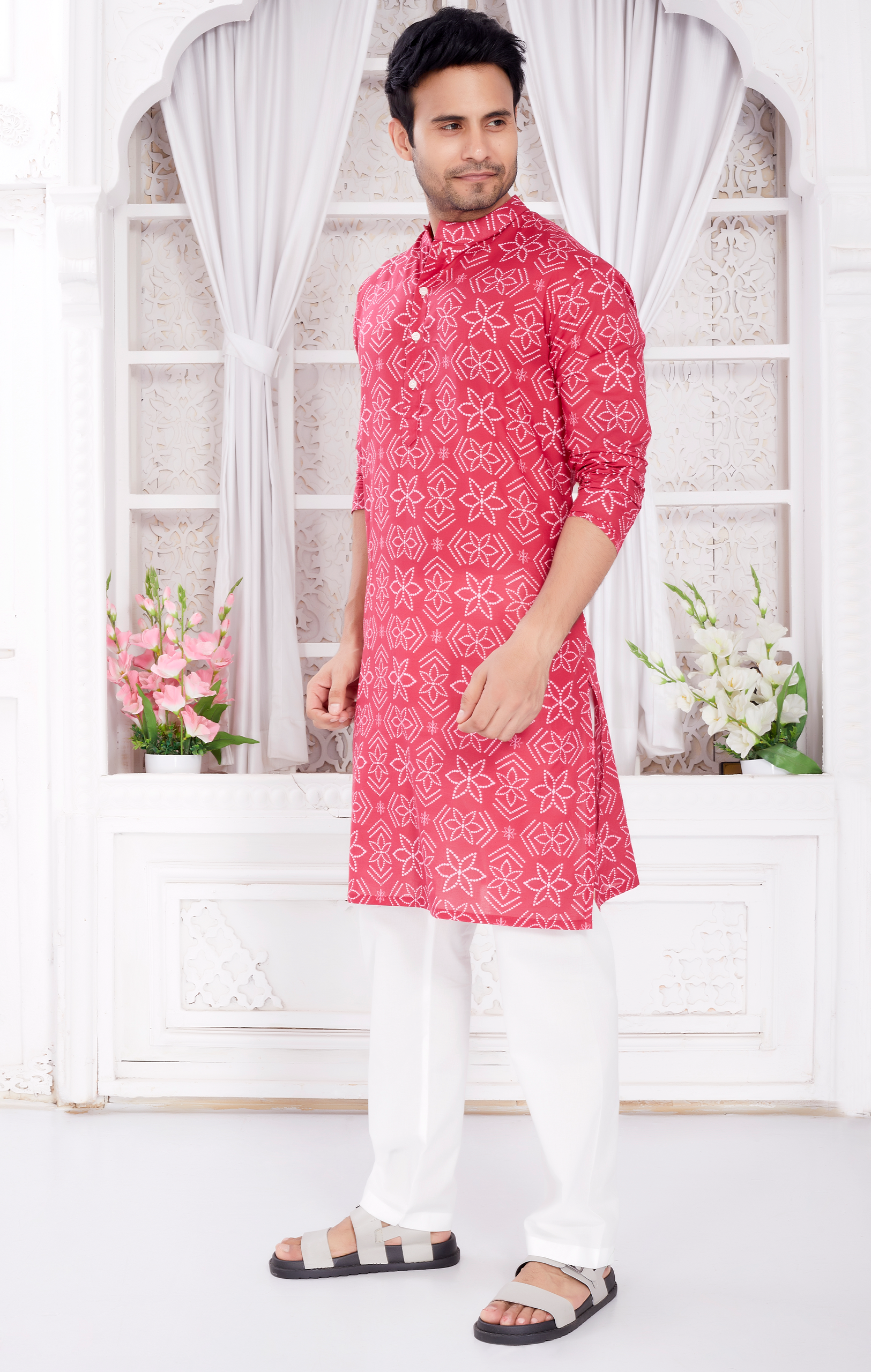 Kurta for Men - Pink Bandhej