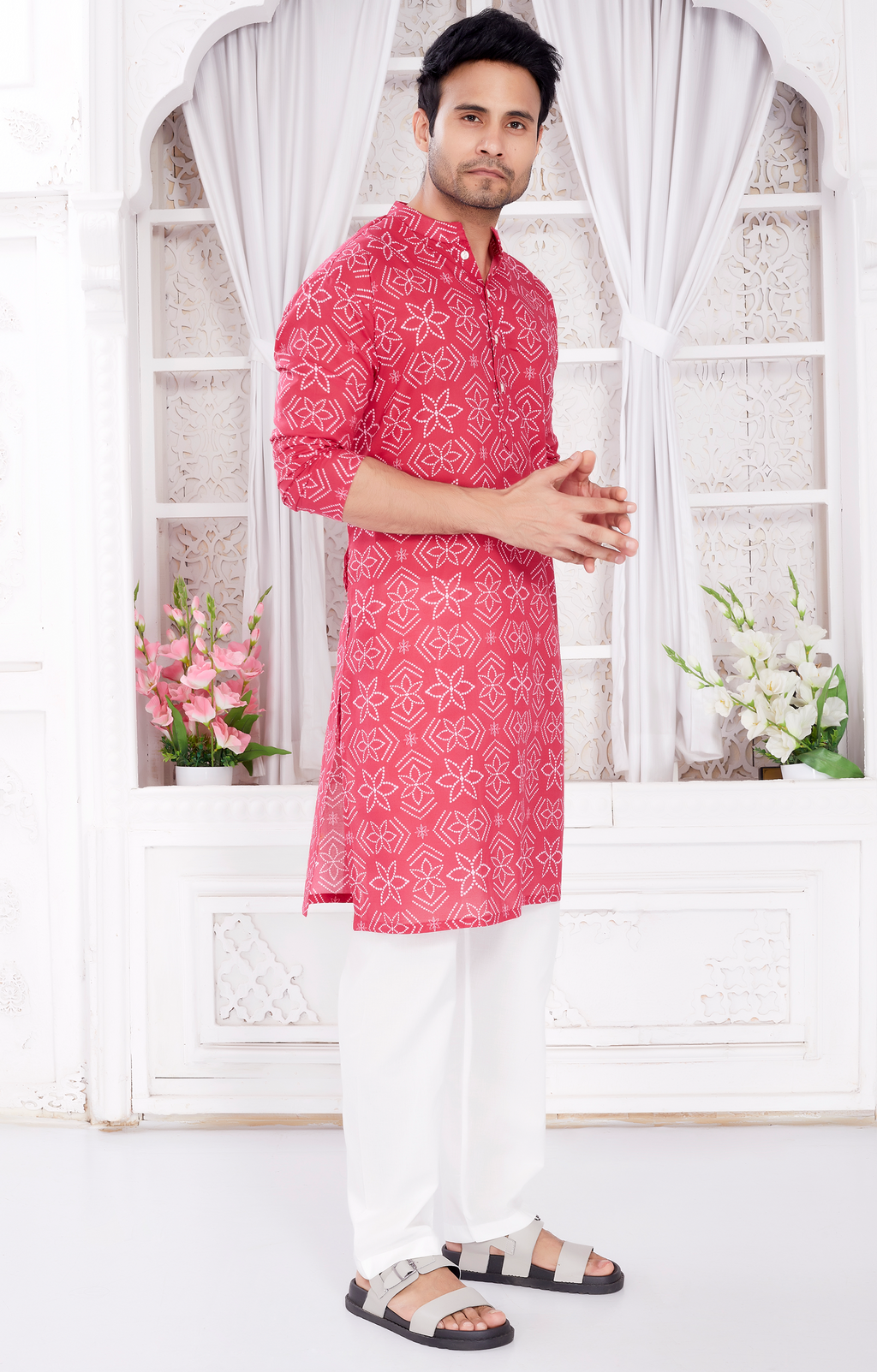 Kurta for Men - Pink Bandhej