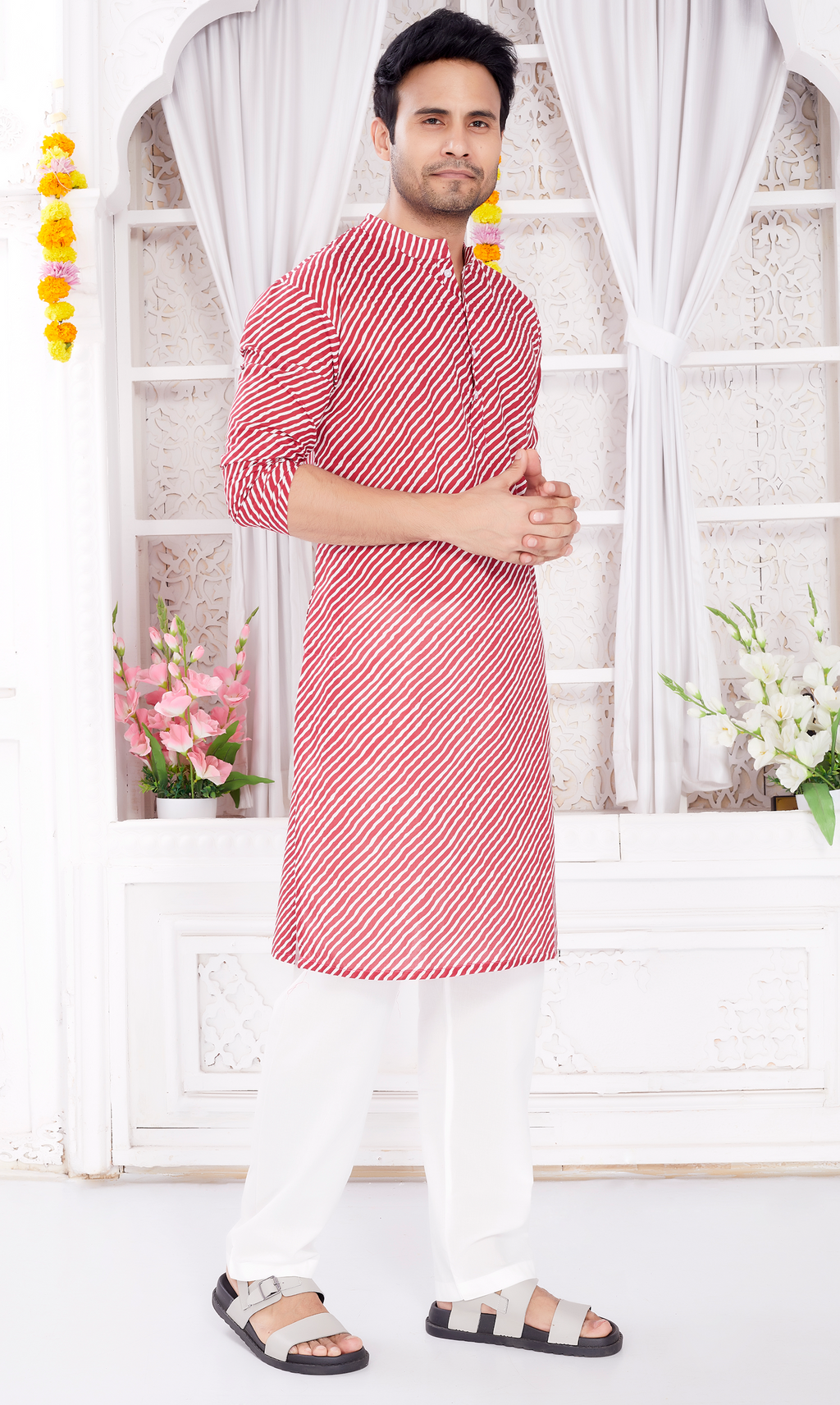 Kurta for Men - Pink Leheriya