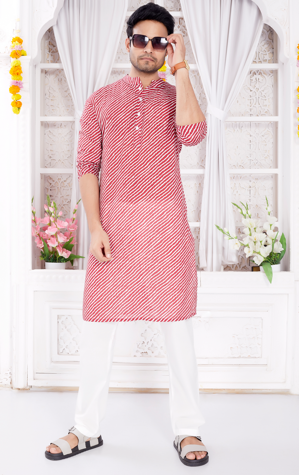 Kurta for Men - Pink Leheriya
