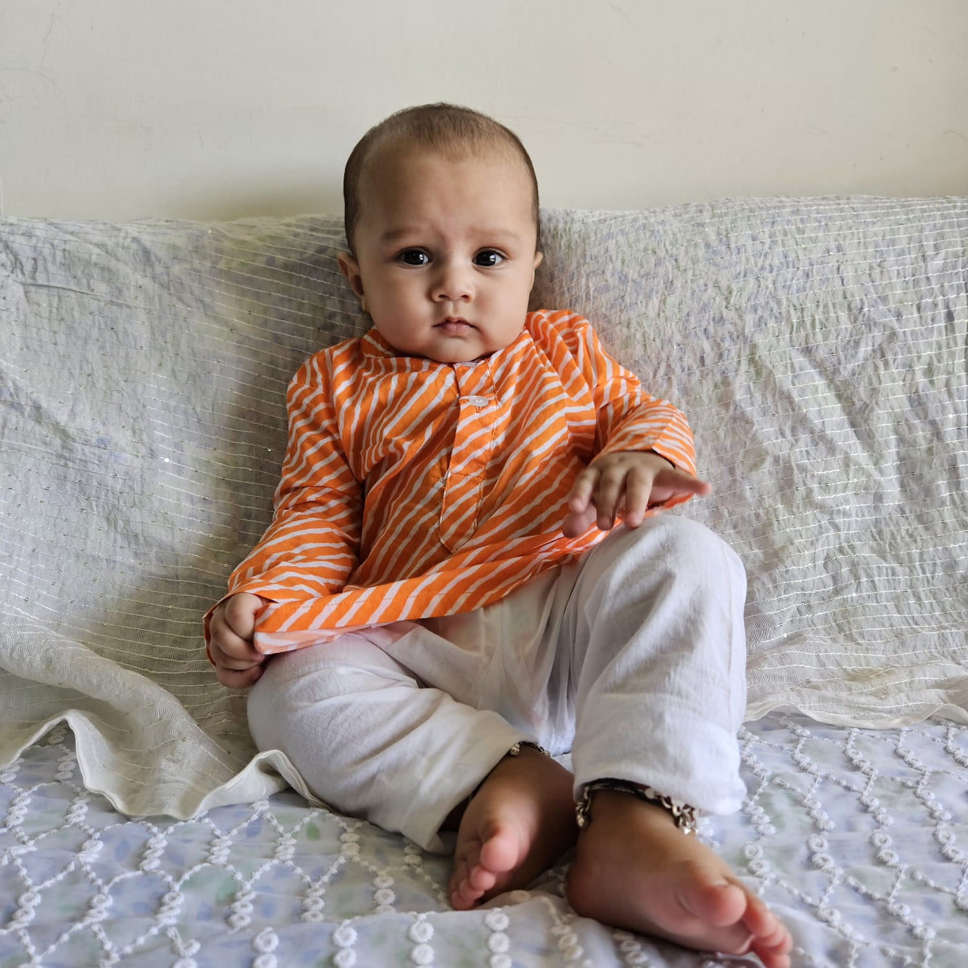 Pajama set for New Born - Orange Leheriya