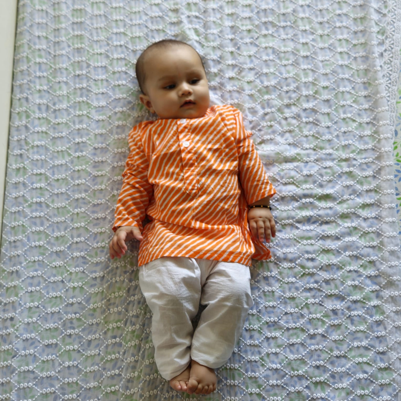 Pajama set for New Born - Orange Leheriya