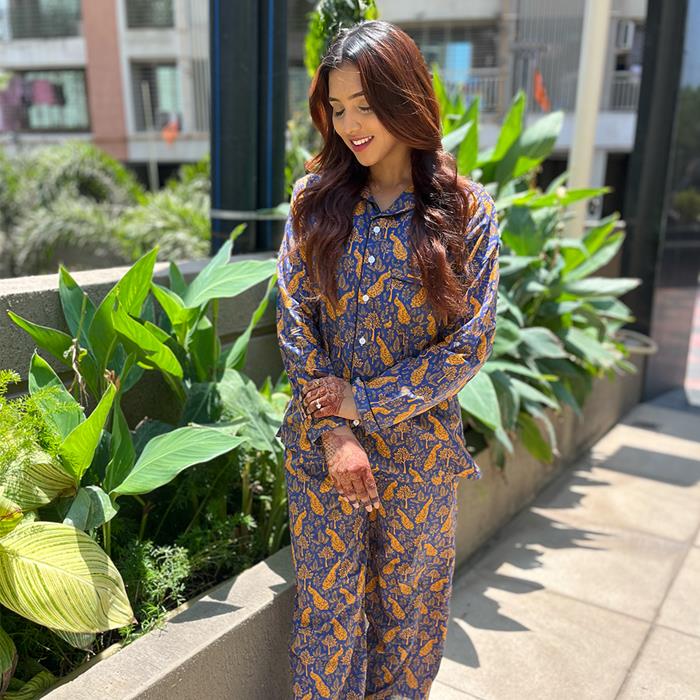 Pajama Set - Pocket Night Suit for Women - Funky Feathers