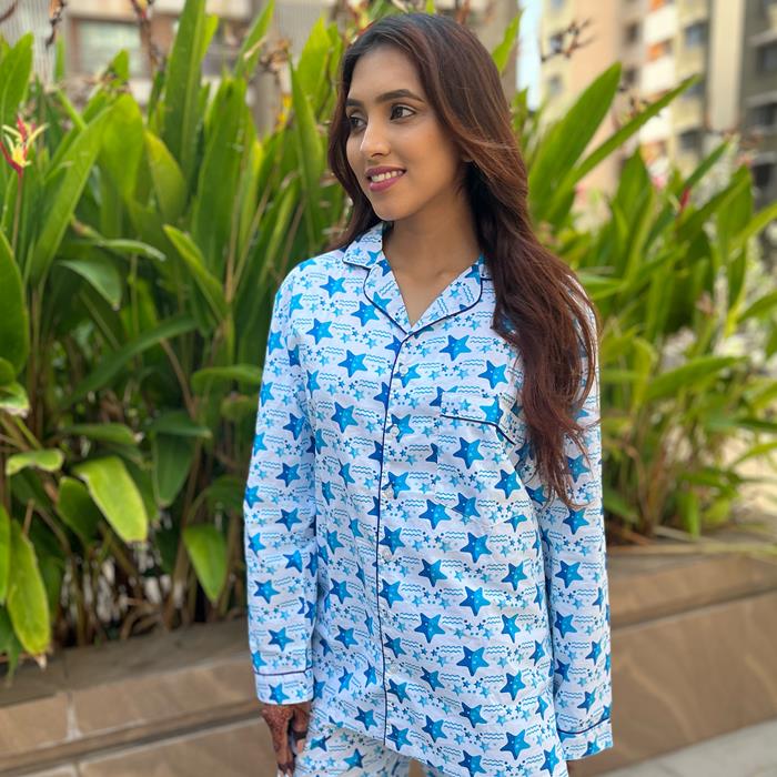 Pajama Set- Pocket Night Suit for Women - Shinning Star