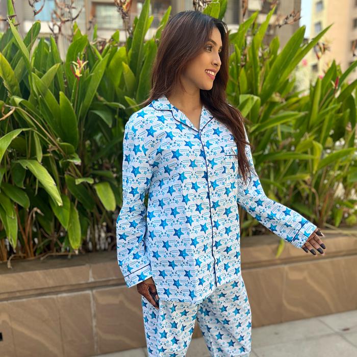 Pajama Set- Pocket Night Suit for Women - Shinning Star