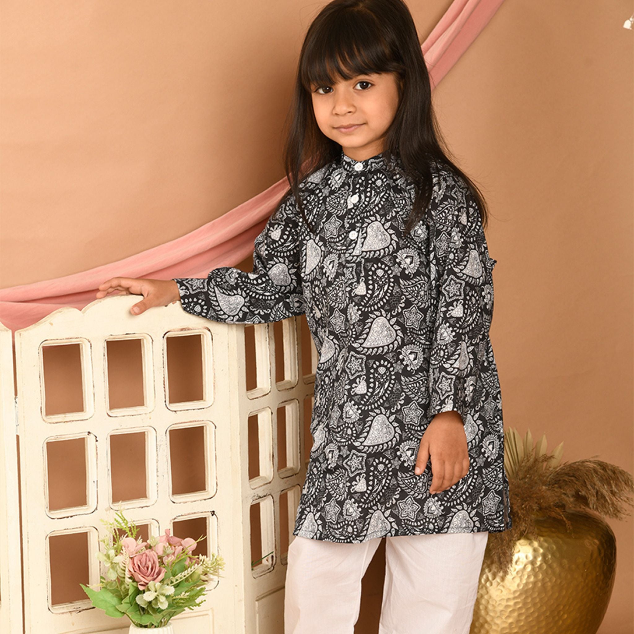 Pajama set for boys and girls - Floral Black Joeycare