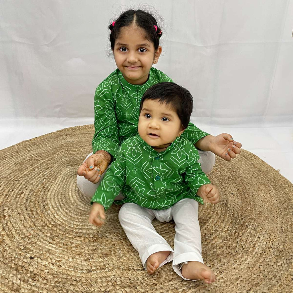 Pajama set for boys and girls - Green Bandhej Joeycare