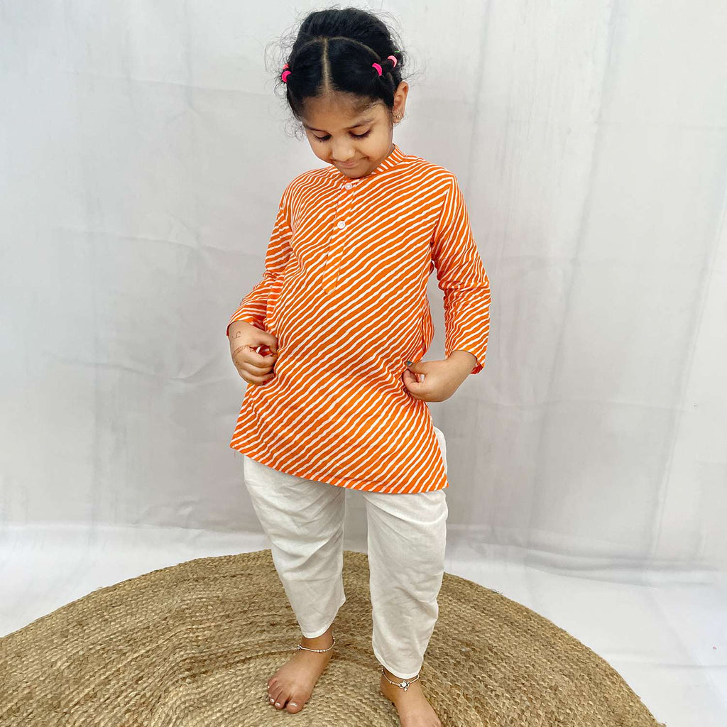 Pajama set for boys and girls - Orange Leheriya - Joeycare