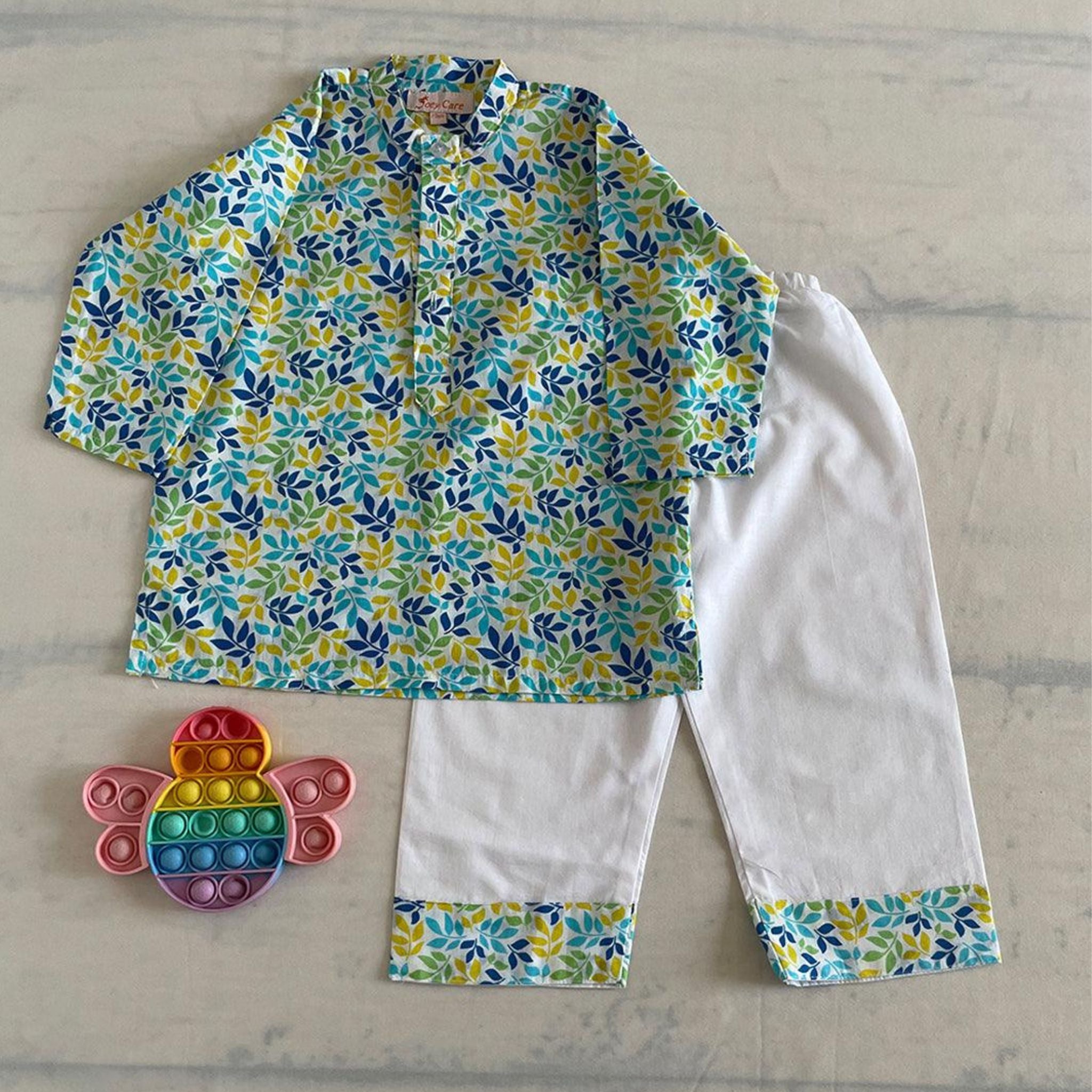 Pajama set for boys and girls - Pastel Leaves - Joeycare
