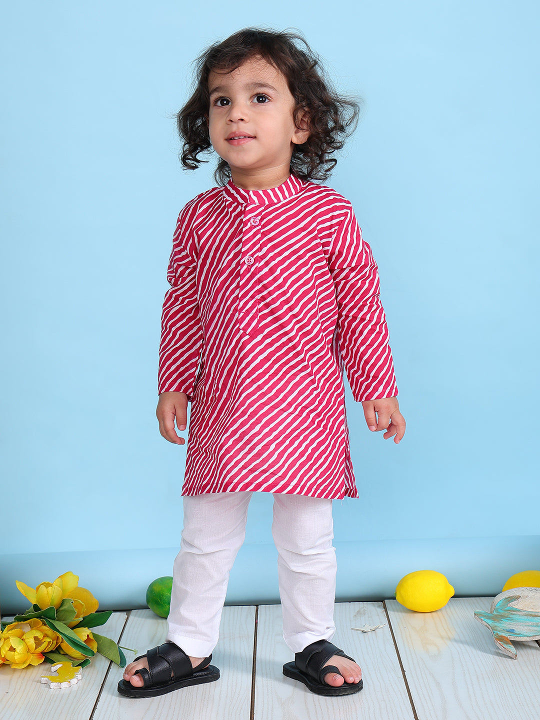 Pajama set for New Born - Pink Leheriya