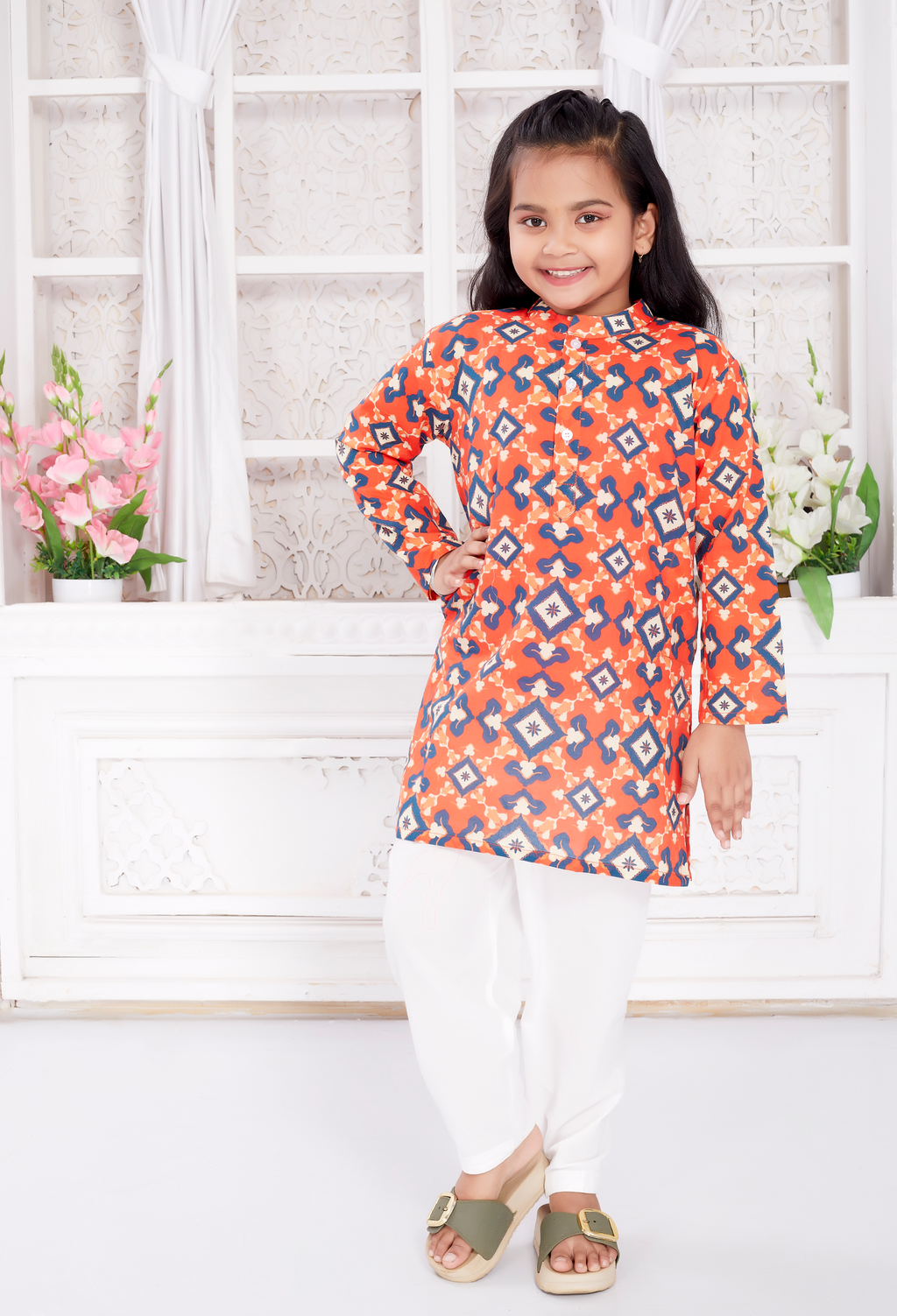 Salwar Kurta set for Girls - Orange Patola