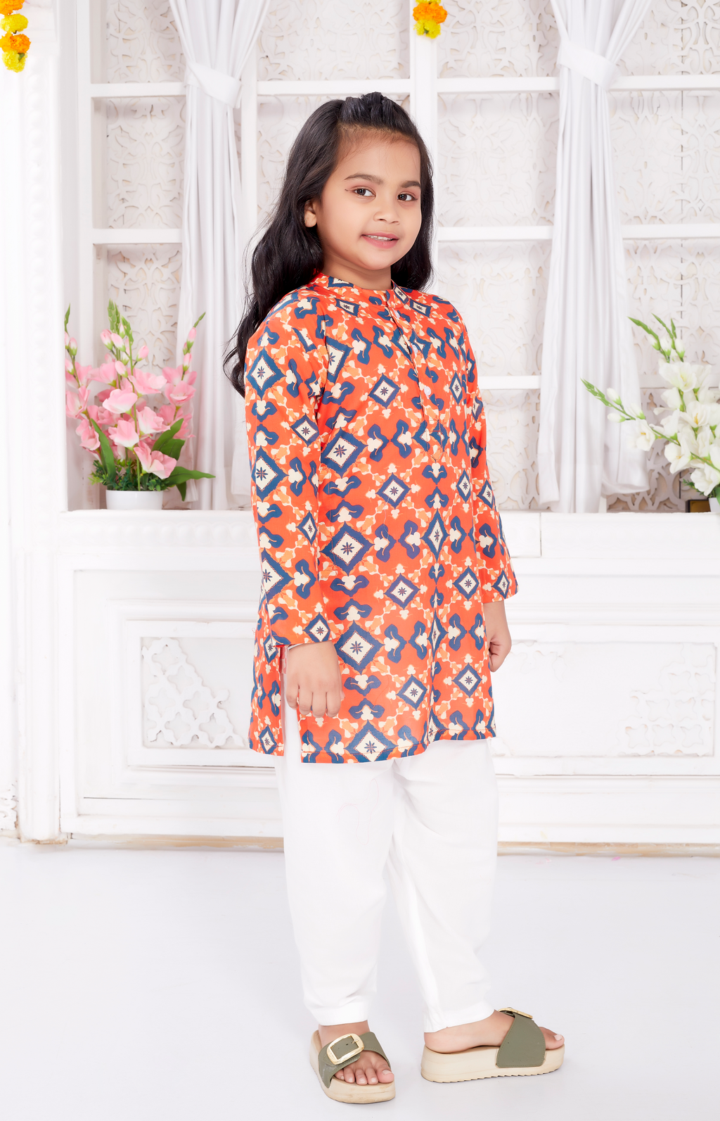 Salwar Kurta set for Girls - Orange Patola