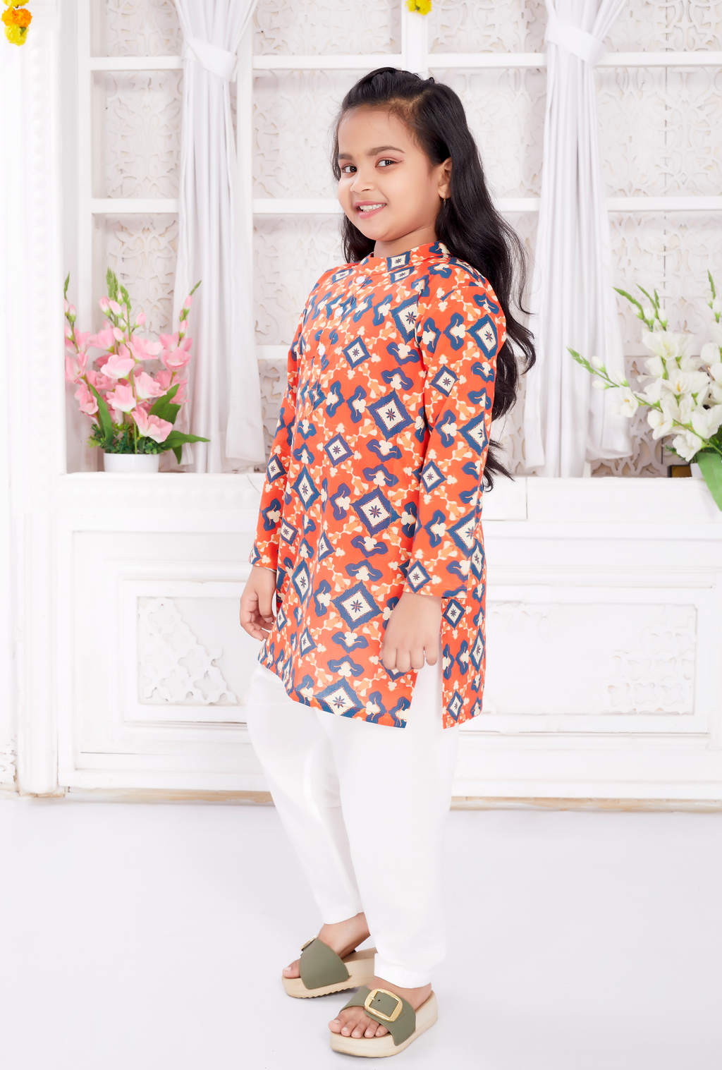 Salwar Kurta set for Girls - Orange Patola