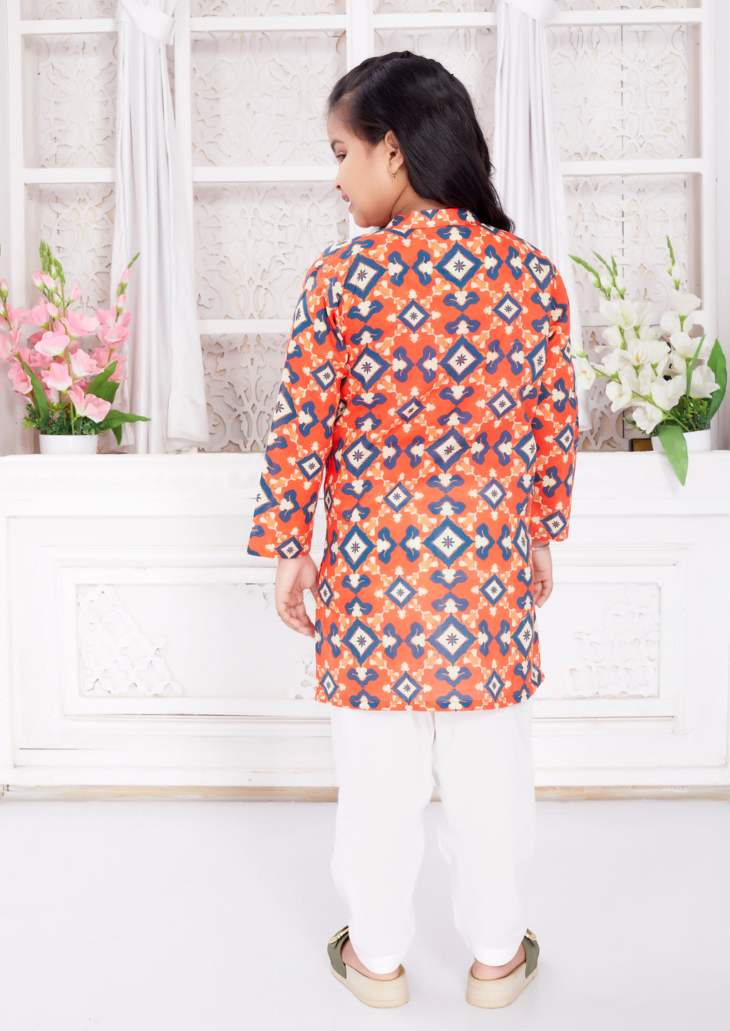 Salwar Kurta set for Girls - Orange Patola