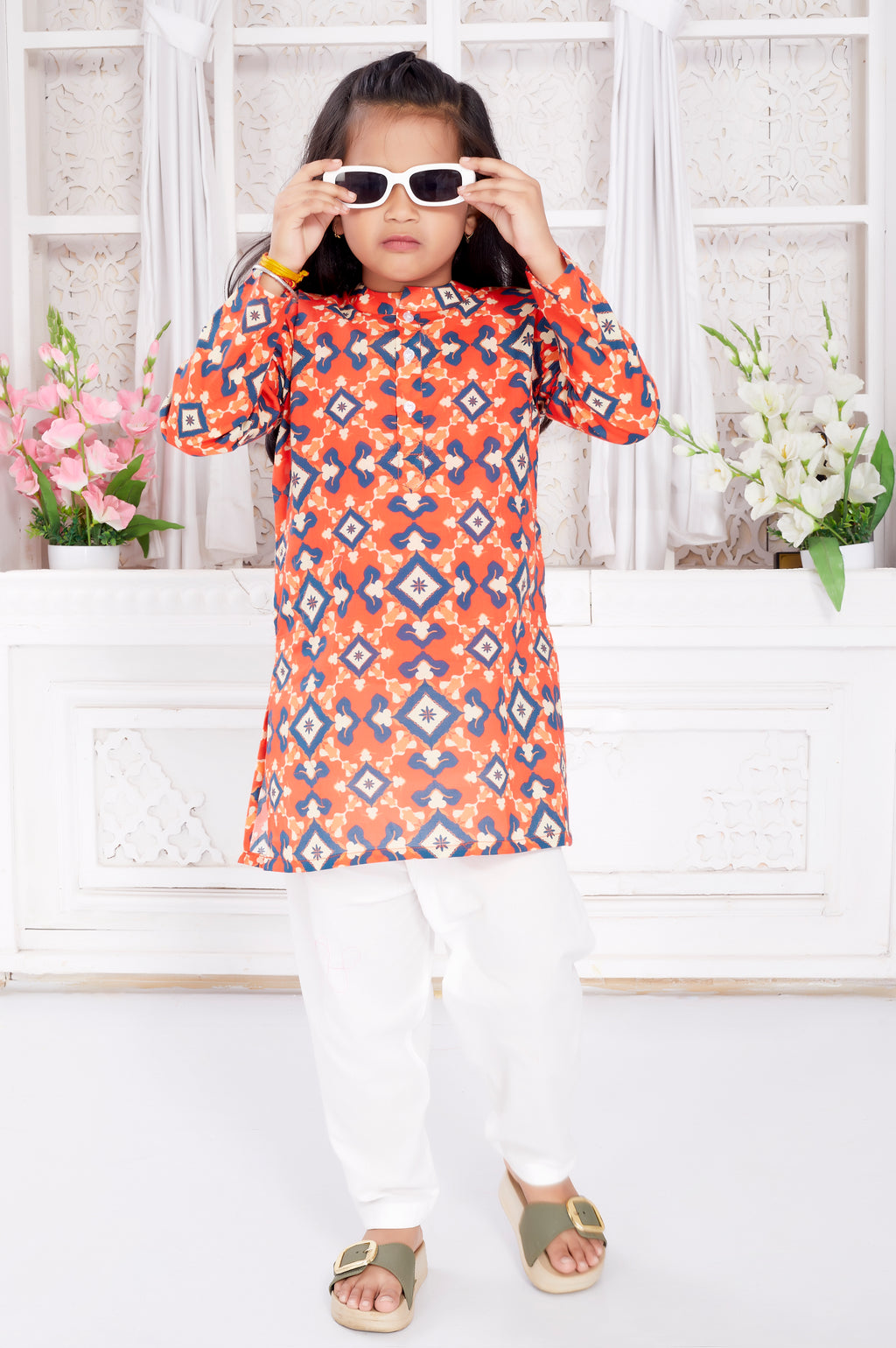 Salwar Kurta set for Girls - Orange Patola
